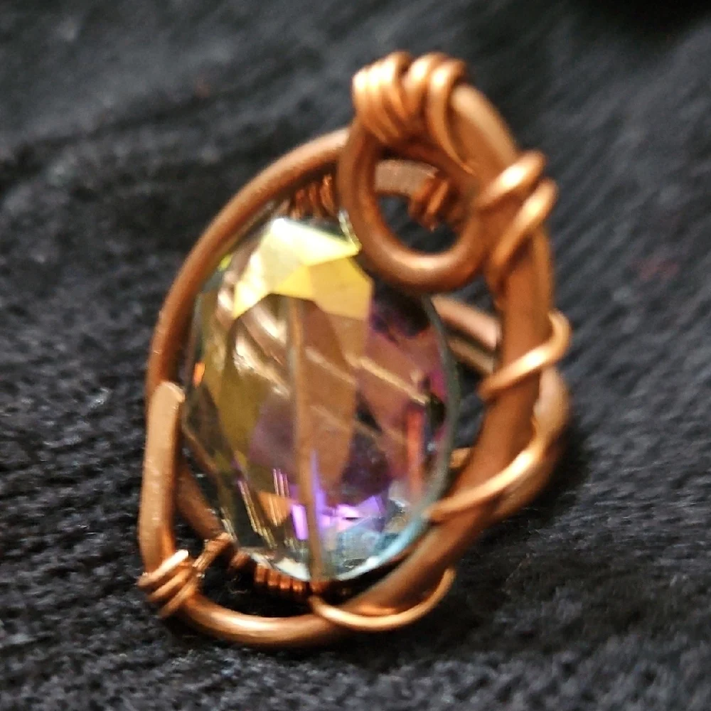 Bronze and Iridescent Purple Statement Ring, Sz 6.5